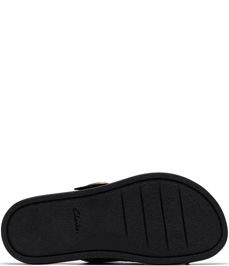 Clarks Artisan Arwell Step Leather Raffia Banded Slide Sandals