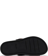 Clarks Artisan Arwell Step Leather Raffia Banded Slide Sandals