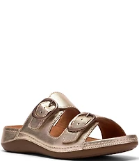 Clarks Cecily Step Metallic Leather Slide Sandals