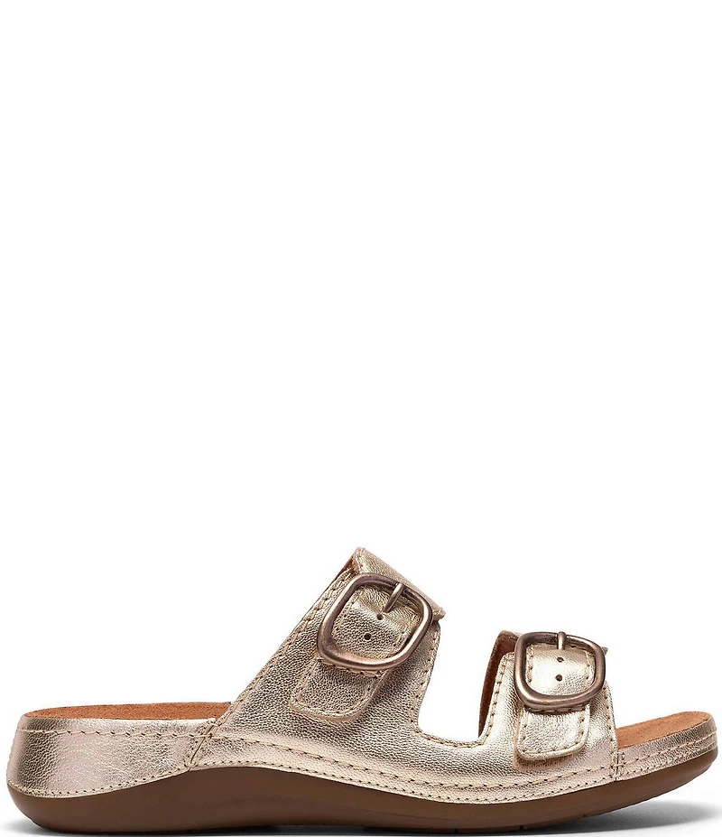 Clarks Cecily Step Metallic Leather Slide Sandals