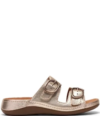 Clarks Cecily Step Metallic Leather Slide Sandals