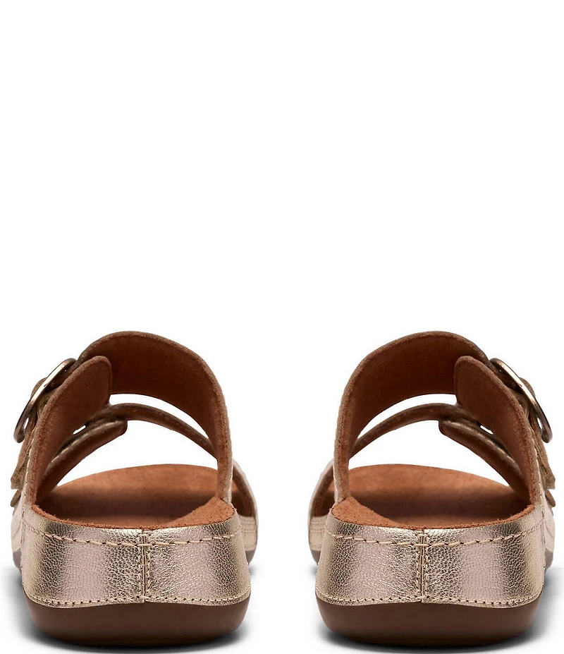 Clarks Cecily Step Metallic Leather Slide Sandals