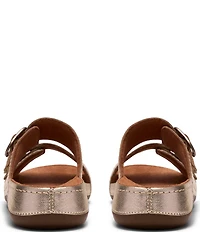 Clarks Cecily Step Metallic Leather Slide Sandals