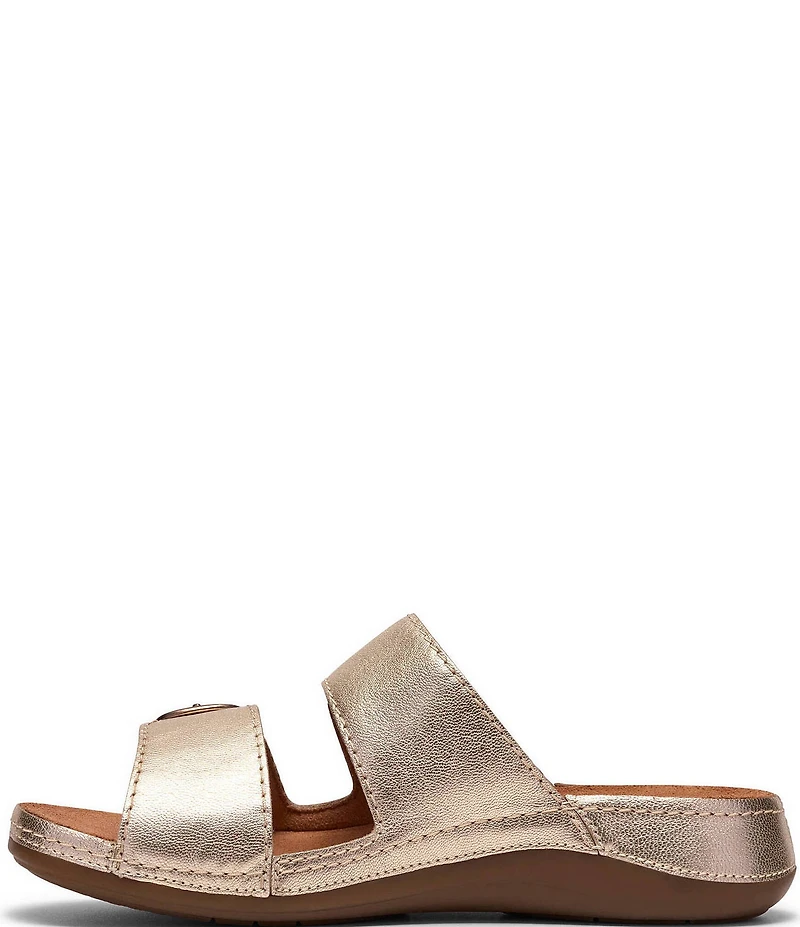 Clarks Cecily Step Metallic Leather Slide Sandals
