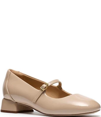 Clarks Signature Daiss 30 Bar Patent Leather Mary Jane Block Heel Pumps