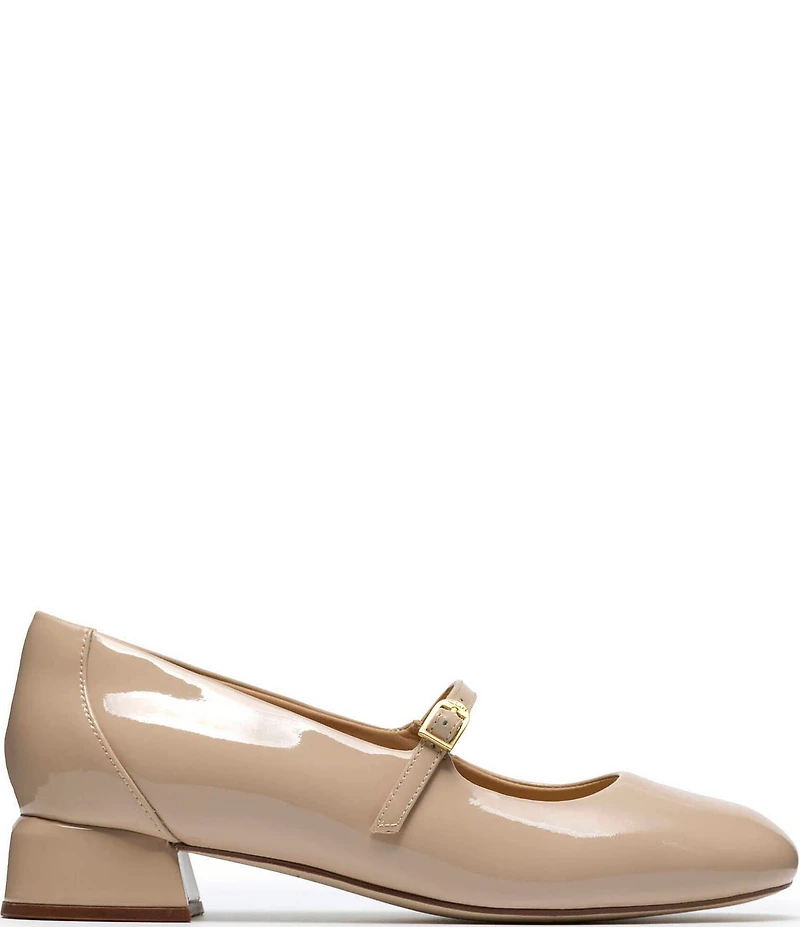 Clarks Signature Daiss 30 Bar Patent Leather Mary Jane Block Heel Pumps