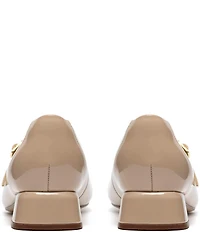 Clarks Signature Daiss 30 Bar Patent Leather Mary Jane Block Heel Pumps