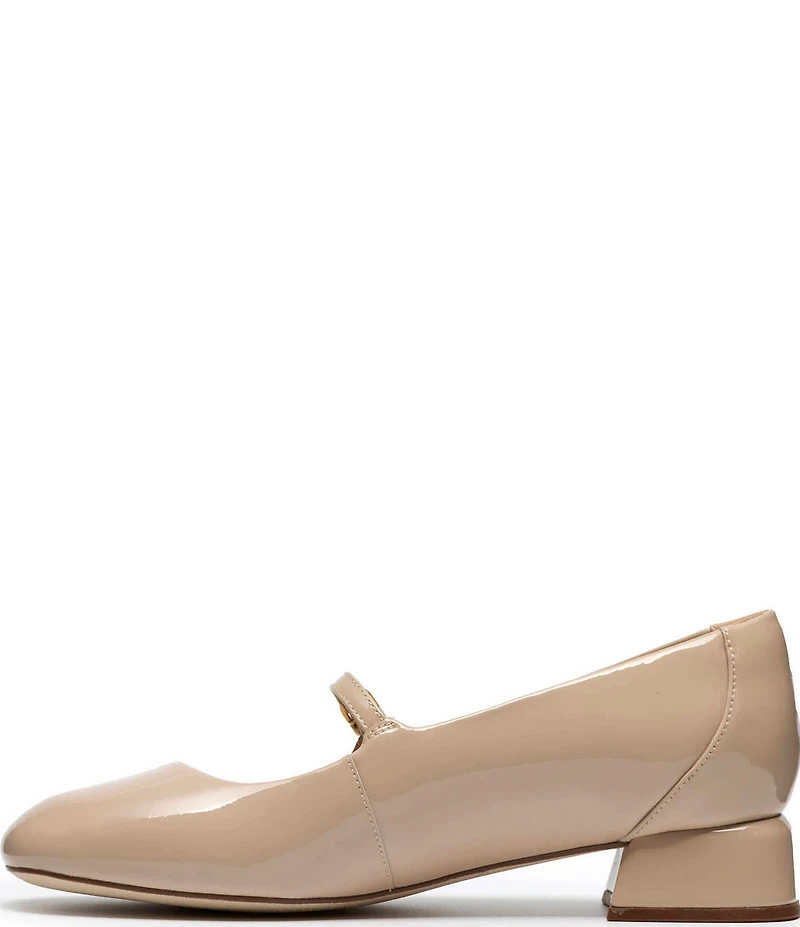 Clarks Signature Daiss 30 Bar Patent Leather Mary Jane Block Heel Pumps
