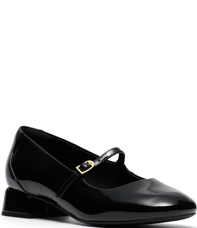 Clarks Signature Daiss 30 Bar Patent Leather Mary Jane Block Heel Pumps
