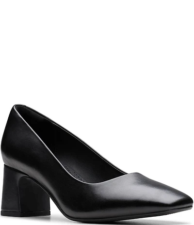 Clarks Signature Fernie Court Leather Block Heel Pumps