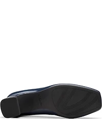 Clarks Signature Fernie Trim Patent Leather Ornamented Block Heel Square Toe Pumps