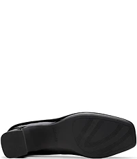 Clarks Signature Fernie Trim Patent Leather Ornamented Block Heel Square Toe Pumps