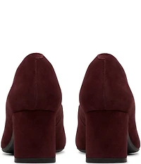 Clarks Signature Fernie Trim Suede Ornamented Block Heel Square Toe Pumps