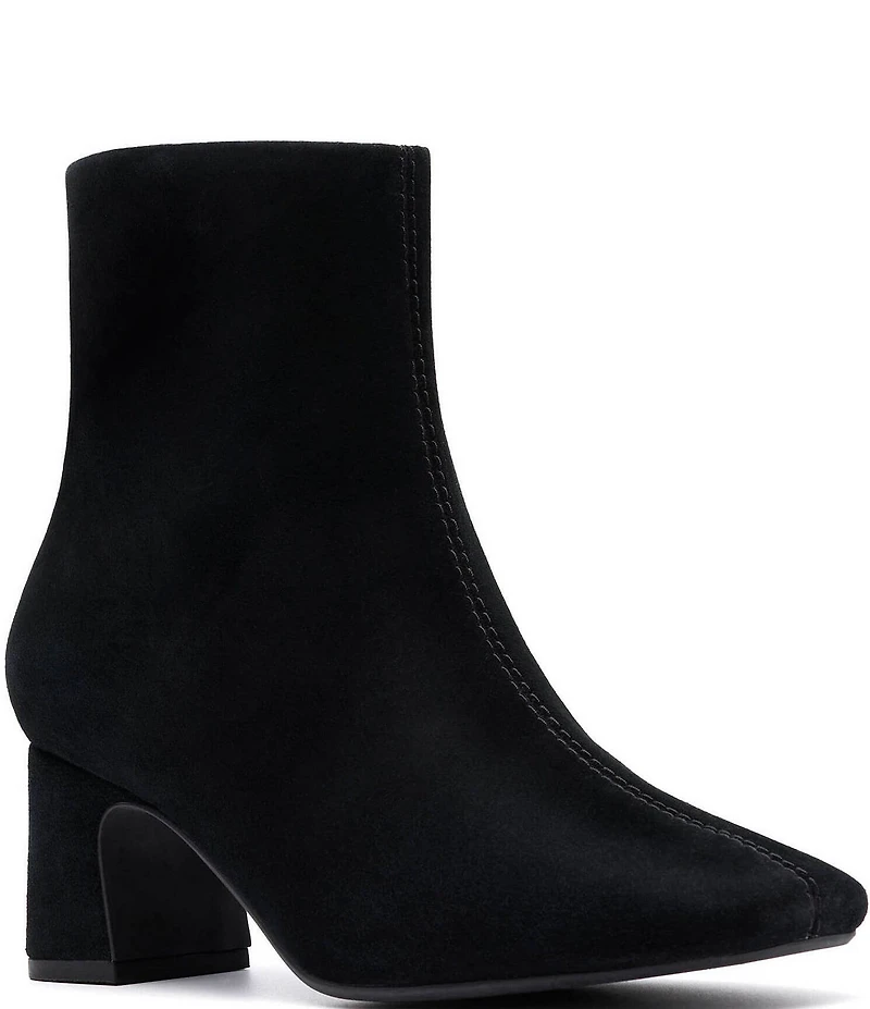 Clarks Signature Fernie Zip Suede Block Heel Square Toe Booties