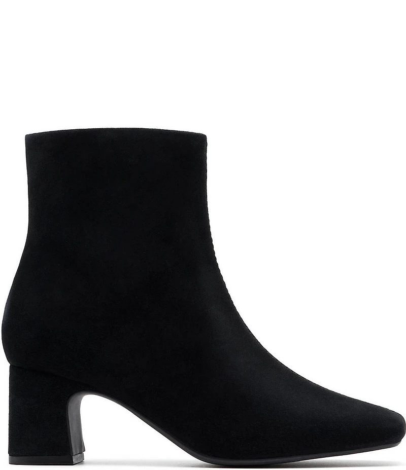 Clarks Signature Fernie Zip Suede Block Heel Square Toe Booties