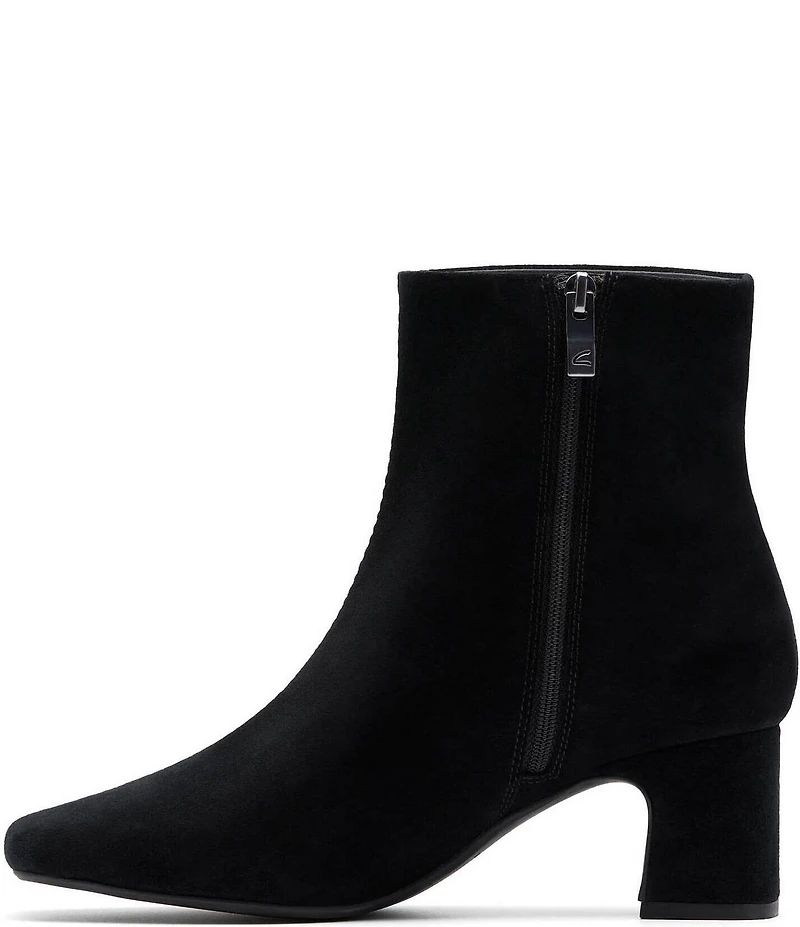 Clarks Signature Fernie Zip Suede Block Heel Square Toe Booties