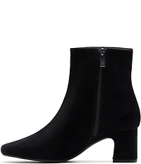 Clarks Signature Fernie Zip Suede Block Heel Square Toe Booties