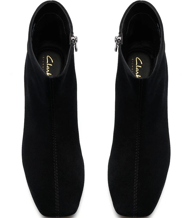 Clarks Signature Fernie Zip Suede Block Heel Square Toe Booties