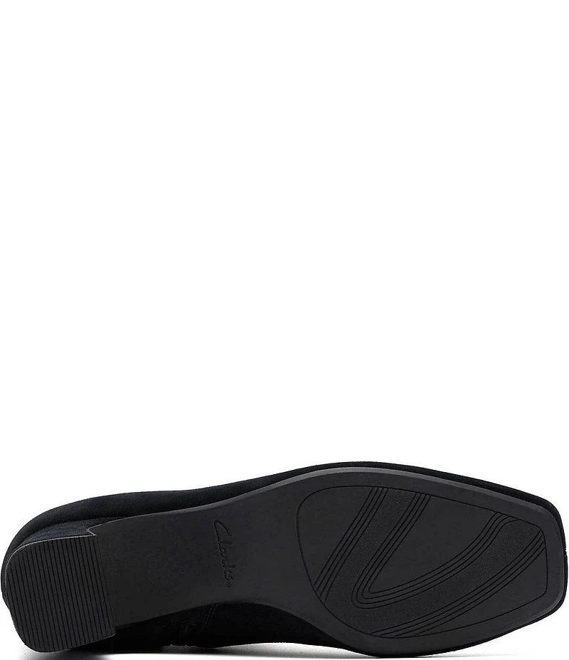 Clarks Signature Fernie Zip Suede Block Heel Square Toe Booties