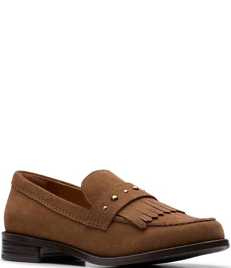 Clarks Signature Hana Suede Studded Kiltie Loafers