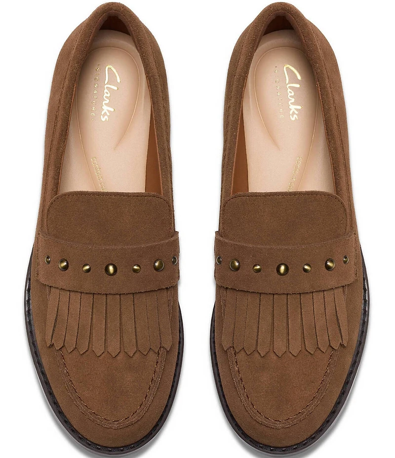 Clarks Signature Hana Suede Studded Kiltie Loafers