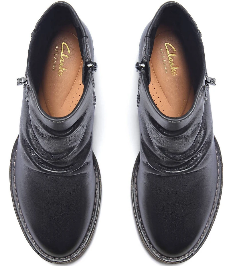 Clarks Artisan Kastela Zip Leather Ruched Booties