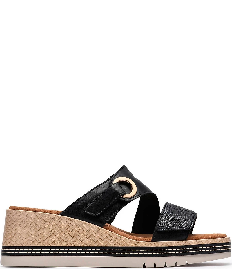 Clarks Signature Kidiki Cove Leather Platform Wedge Slide Sandals