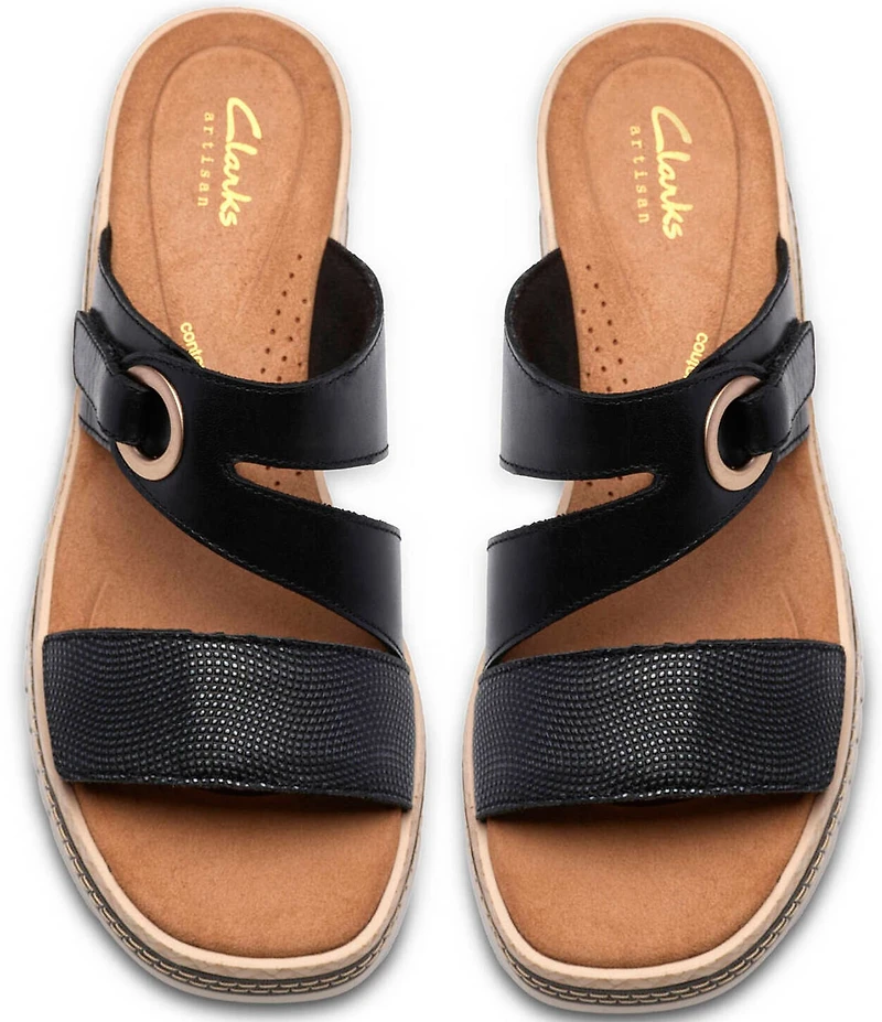 Clarks Signature Kidiki Cove Leather Platform Wedge Slide Sandals