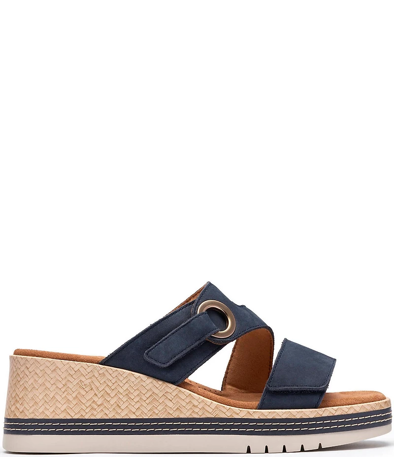 Clarks Artisan Kidiki Cove Nubuck Suede Platform Wedge Slide Sandals