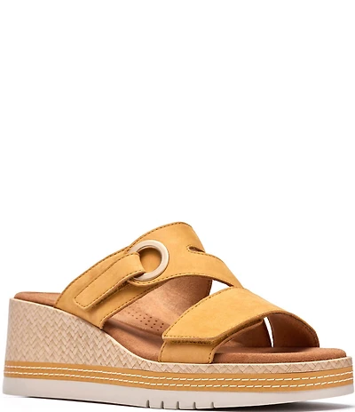 Clarks Artisan Kidiki Cove Nubuck Suede Platform Wedge Slide Sandals