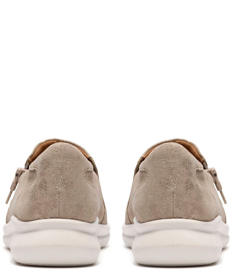 Clarks Artisan Lynell Sky Nubuck Suede Side Zip Perforated Slip On Sneakers