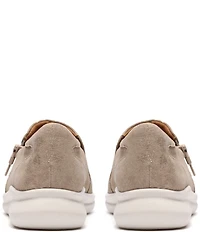 Clarks Artisan Lynell Sky Nubuck Suede Side Zip Perforated Slip On Sneakers