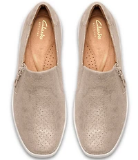 Clarks Artisan Lynell Sky Nubuck Suede Side Zip Perforated Slip On Sneakers