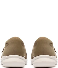 Clarks Artisan Lynell Sky Nubuck Suede Side Zip Perforated Slip On Sneakers