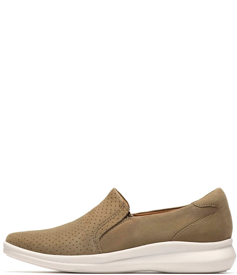 Clarks Artisan Lynell Sky Nubuck Suede Side Zip Perforated Slip On Sneakers