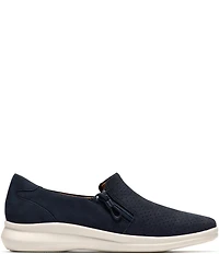 Clarks Artisan Lynell Sky Nubuck Suede Side Zip Perforated Slip On Sneakers