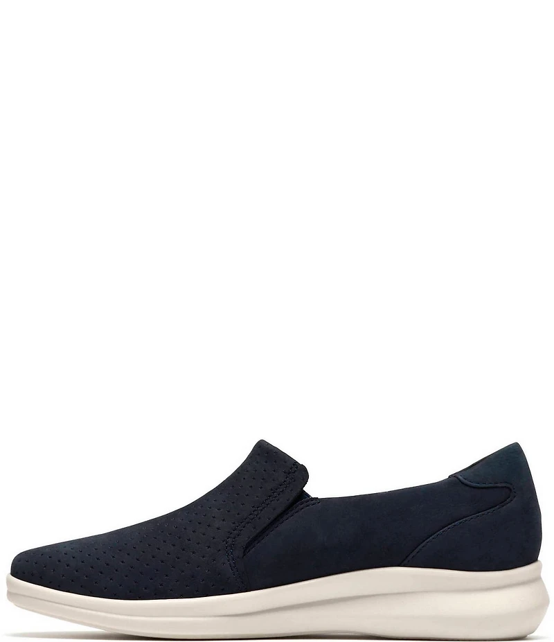 Clarks Artisan Lynell Sky Nubuck Suede Side Zip Perforated Slip On Sneakers