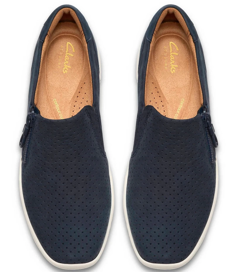 Clarks Artisan Lynell Sky Nubuck Suede Side Zip Perforated Slip On Sneakers