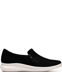 Clarks Artisan Lynell Sky Nubuck Suede Side Zip Perforated Slip On Sneakers