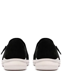 Clarks Artisan Lynell Sky Nubuck Suede Side Zip Perforated Slip On Sneakers