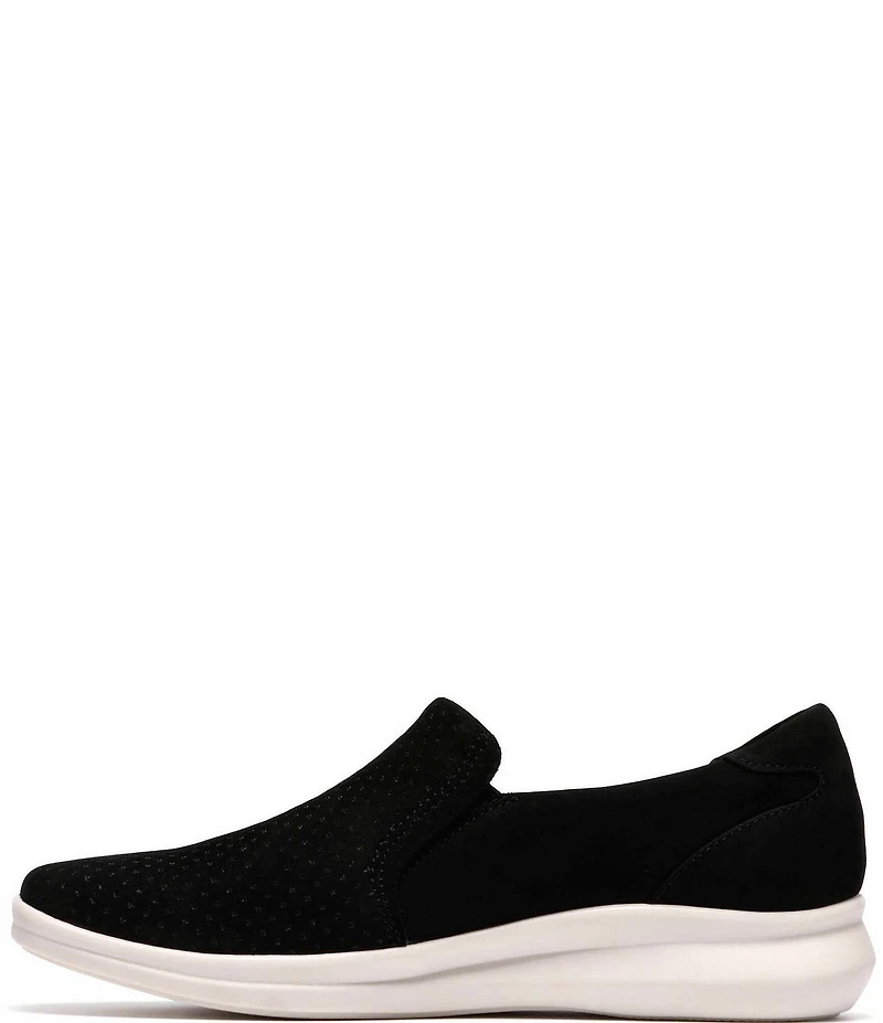 Clarks Artisan Lynell Sky Nubuck Suede Side Zip Perforated Slip On Sneakers