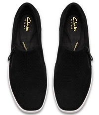 Clarks Artisan Lynell Sky Nubuck Suede Side Zip Perforated Slip On Sneakers