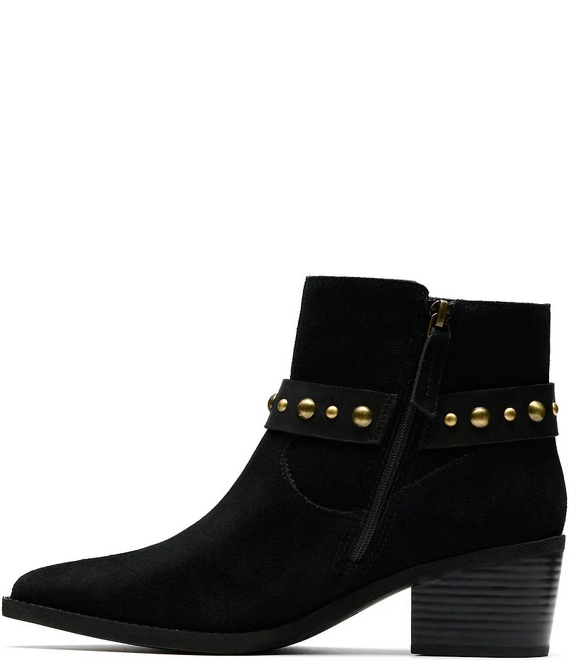 Clarks Signature Morzine Buckle Suede Studded Belt Ankle Booties
