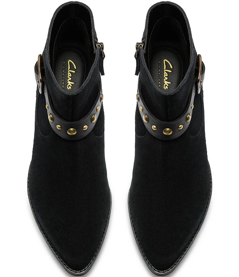 Clarks Signature Morzine Buckle Suede Studded Belt Ankle Booties