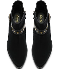 Clarks Signature Morzine Buckle Suede Studded Belt Ankle Booties