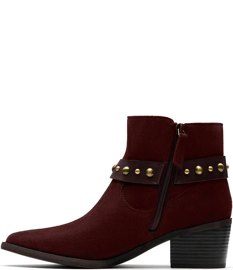 Clarks Signature Morzine Buckle Suede Studded Belt Ankle Booties