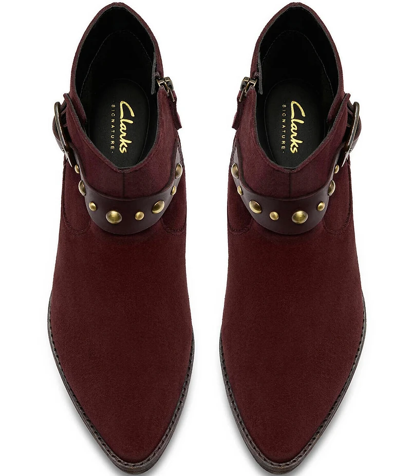 Clarks Signature Morzine Buckle Suede Studded Belt Ankle Booties