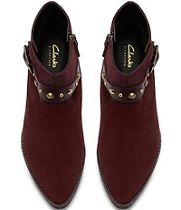 Clarks Signature Morzine Buckle Suede Studded Belt Ankle Booties