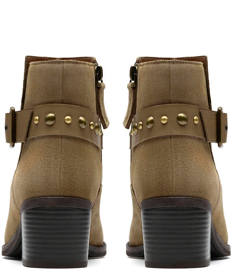 Clarks Signature Morzine Buckle Suede Studded Belt Ankle Booties