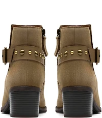 Clarks Signature Morzine Buckle Suede Studded Belt Ankle Booties